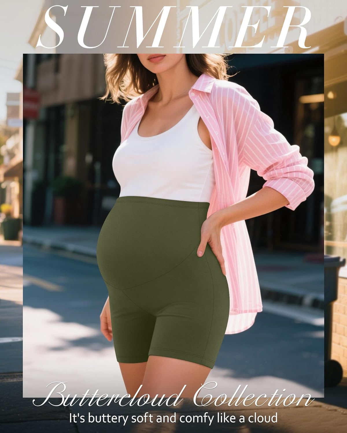 3 Pack Women's Maternity Shorts Cotton Over Belly Pregnancy High Waisted Summer Lounge Sleep Pajama Biker Shorts(Army Green, Light Gray, Black,XX-Large) - Image 2