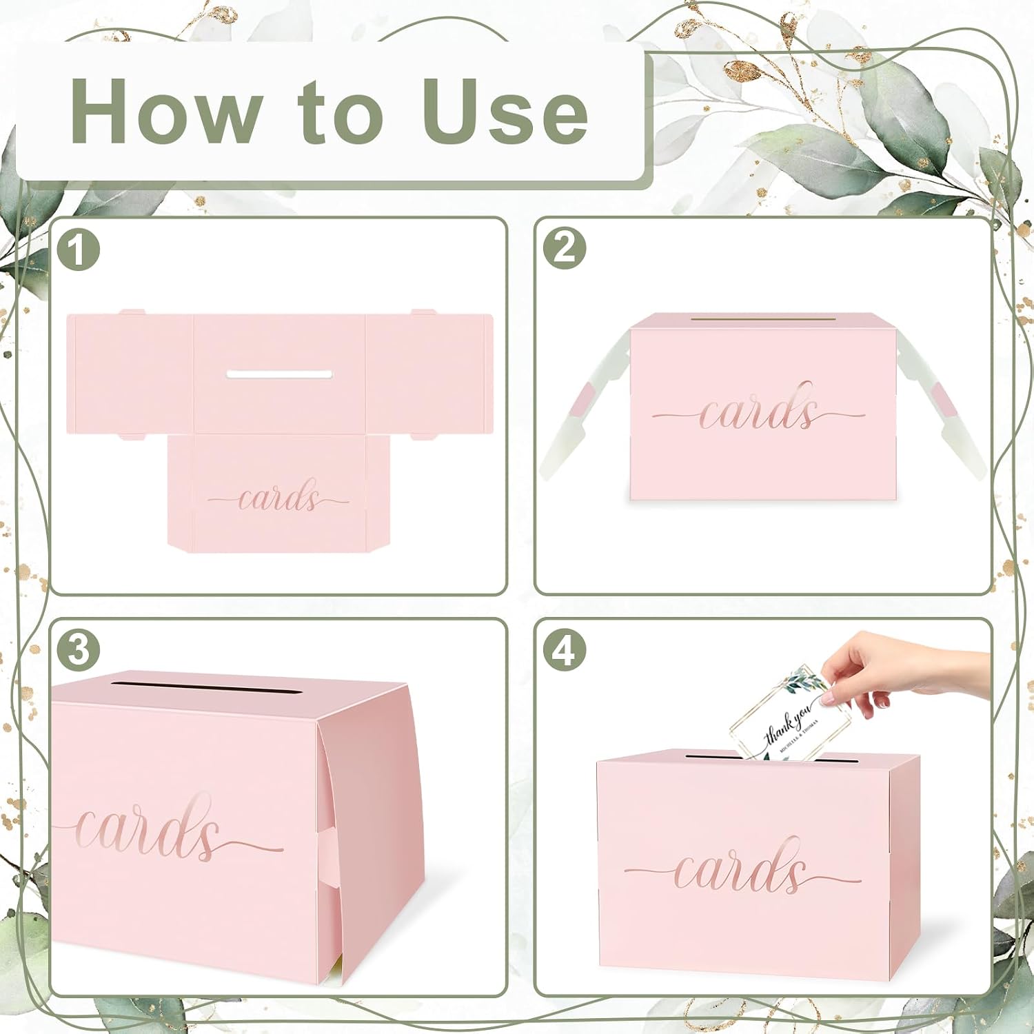 Mulbozy Pink Wedding Card Box, Pink Gift Card Holder with Rose Gold Foil image 2