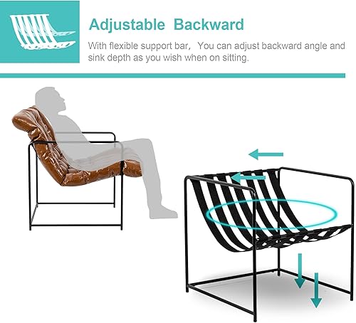 Miniatura 7 de GIA Silla decorativa moderna de mediados de siglo para sala de estar, dormitorio y oficina, juego de 1, tapizada en piel sintética marrón con base