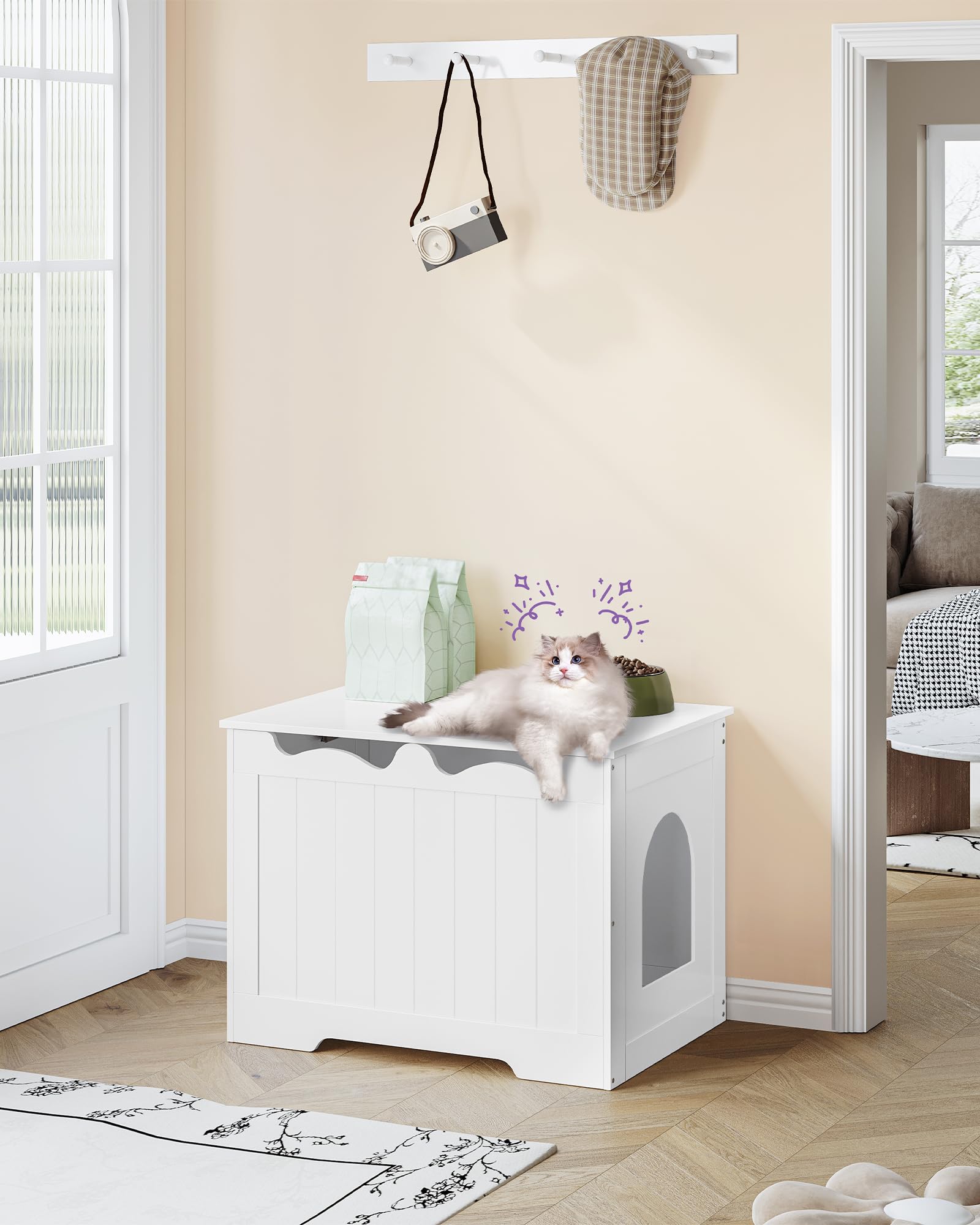 Hzuaneri Maison de Toilette Chat, Meuble Litiere Chat, Meuble D'armoire Caché à Ouverture Supérieure, Maison pour Chats D'intérieur, Boîte de Rangement, 70 x 50 x 53 cm, pour Chambres, Blanc CB84803X