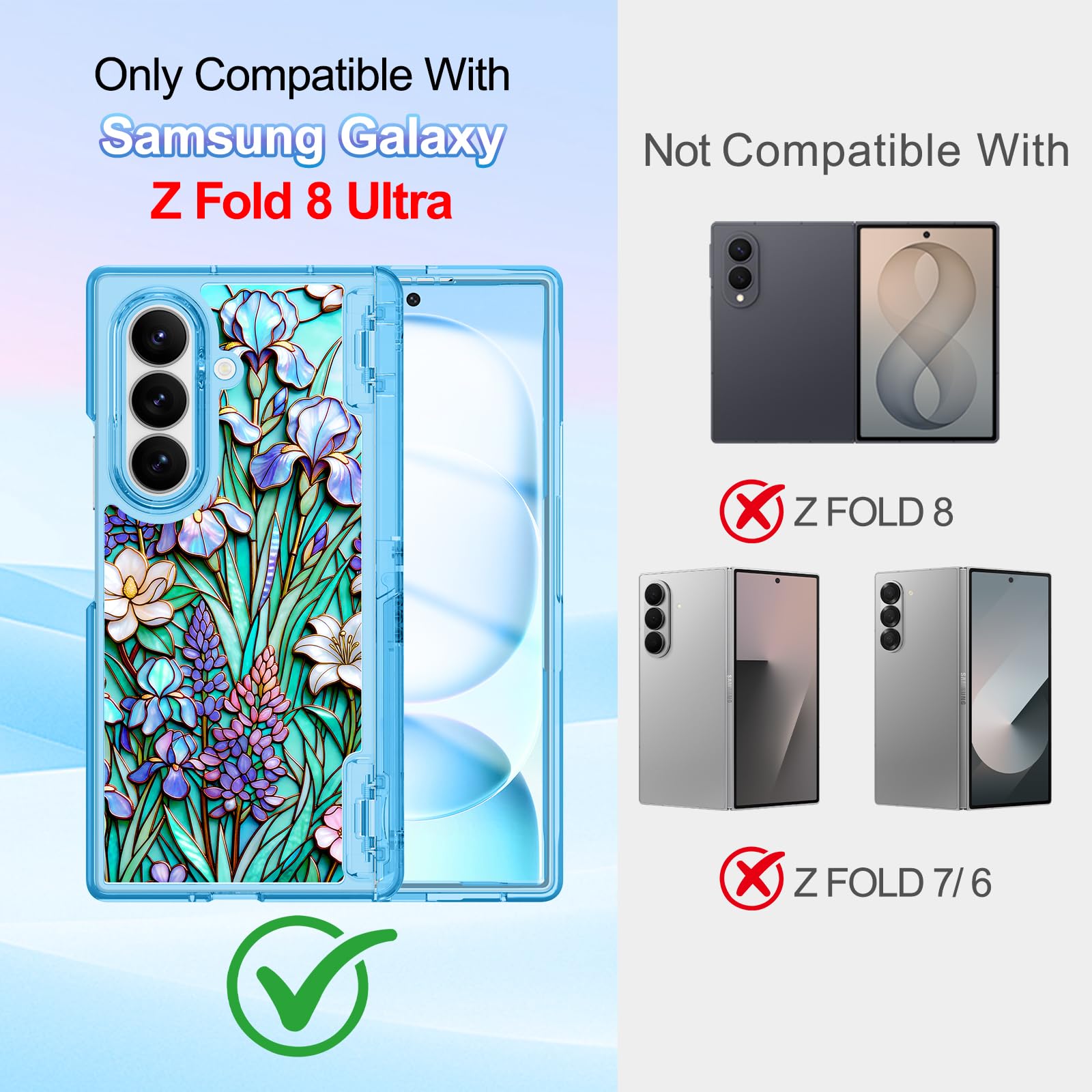 Lamcase Funda para Samsung Galaxy Z Fold 8 Ultra con soporte oculto, compatible con MagSafe, protector de pantalla de vidrio templado 9H, protección de bisagra, brillo nocturno, diseño floral luminoso
