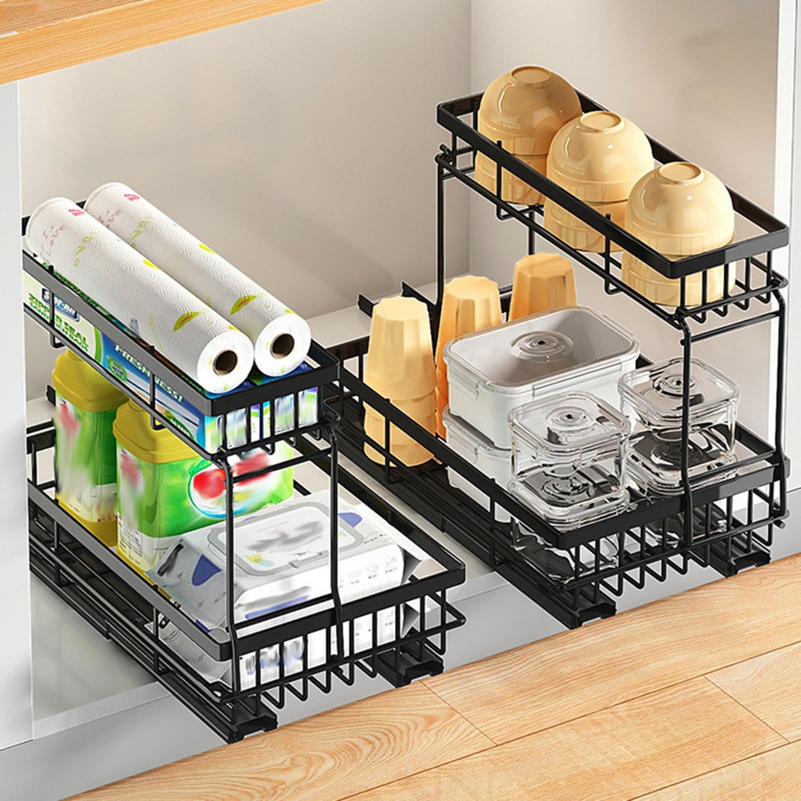 Spülschrank Organizer Unter dem Schiebeschrank, Korb-Organizer, Schublade, Mehrzweck-Aufbewahrung unter der Spüle für Badezimmer, Küche, Schreibtisch(Color:White)