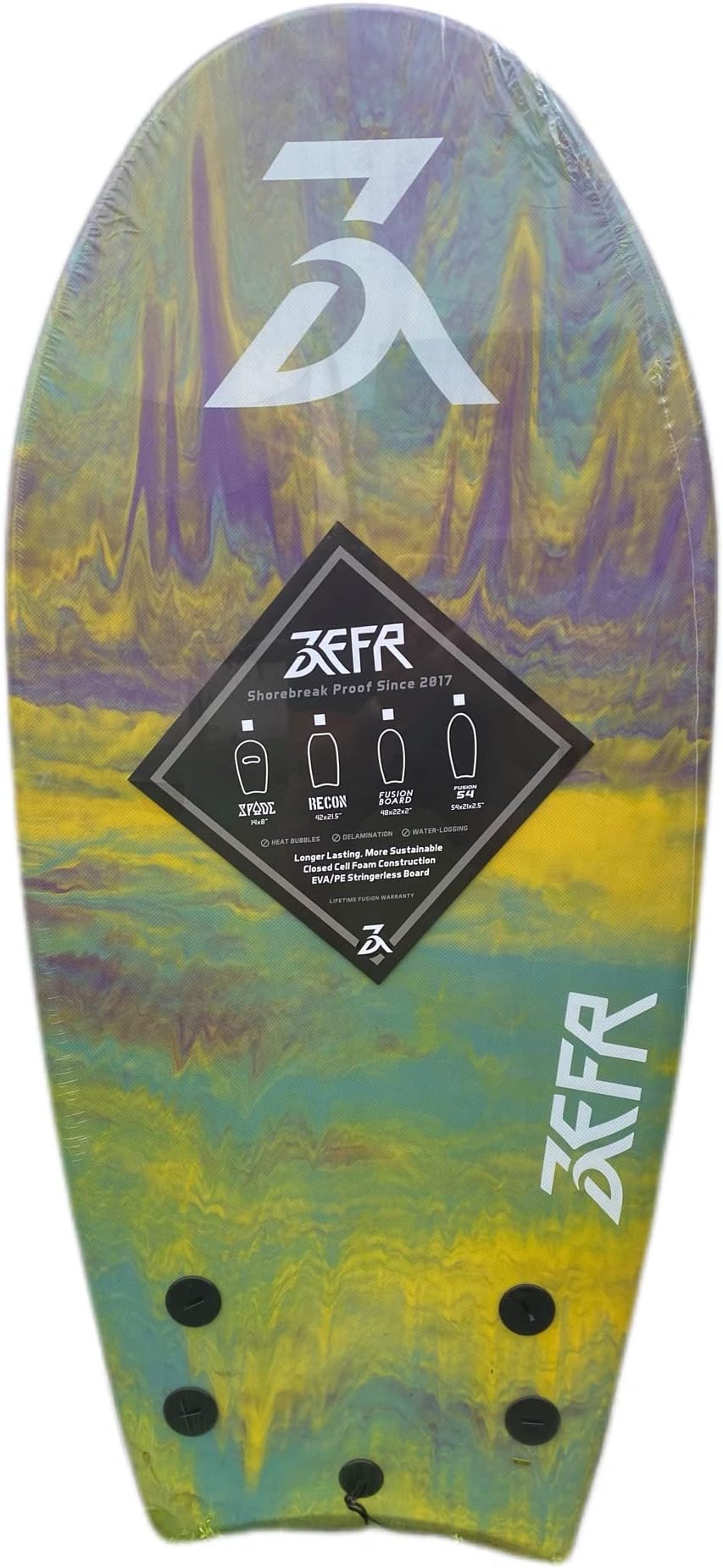 ZEFR Fusion Board (JAM) Indestructible 48inch Solid Foam 1-Piece Construction Hybrid Surfboard/Bodyboard Shore-Break Proof Leash & Fins Incl.
