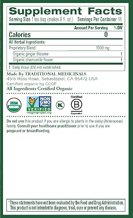 Traditional Medicinal Organic Ginger with Chamomile Tea - 16 Bags