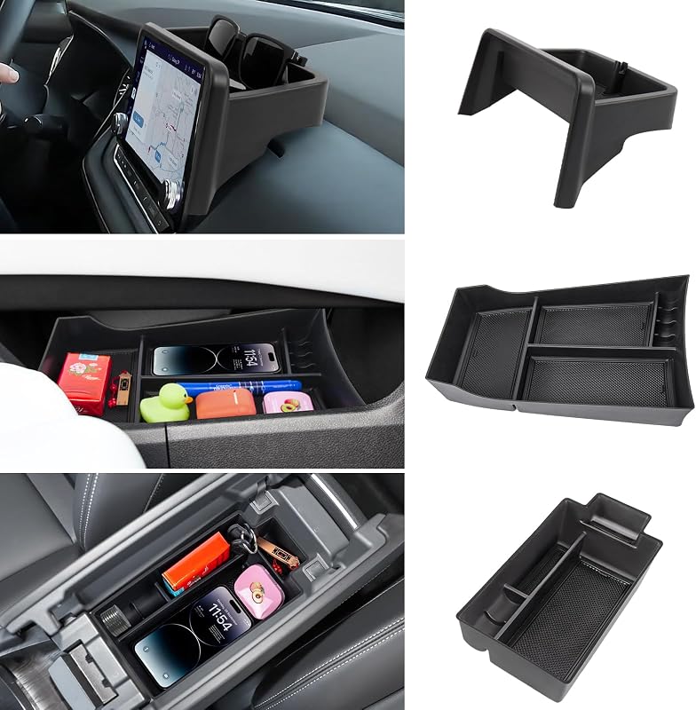 Organizador de consola central de 3 piezas para accesorios Nissan Rogue 2021-26 | Solo se ajusta a pantalla de 8 pulgadas, tablero, reposabrazos y almacenamiento de consola inferior, material ABS y accesorios interiores.