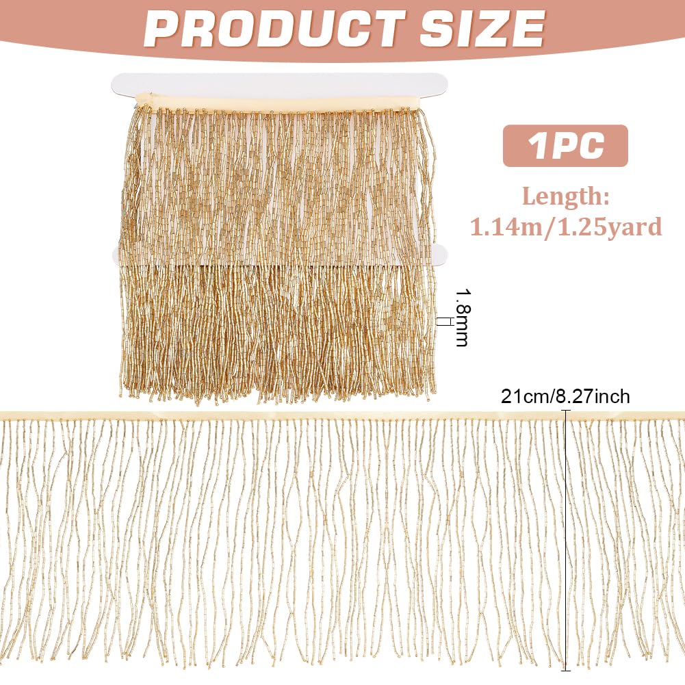 Nastro Con Frange E Perline Lucenti: Larghezza 15,2 Cm, Lunghezza 1,8 M Per I Tuoi Progetti Fai Da Te, Abbellisci Abiti E Accessori (Oro) - 2
