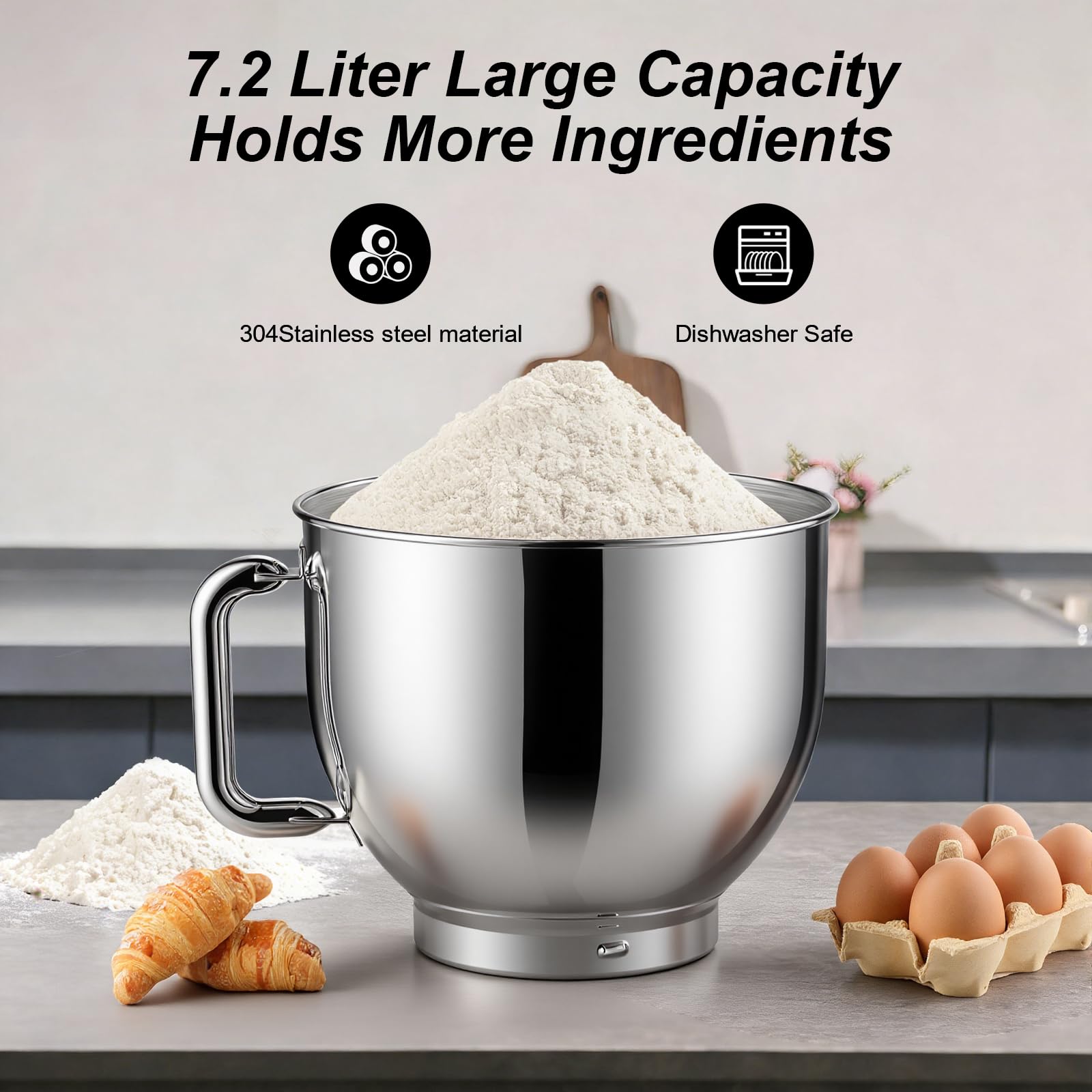 CHeflee Impastatrice Planetaria 2000W Impastatrice Professionale,7,2 L Ciotola in Acciaio inox,6 Velocità,Ad Coperchio Antipolvere con,Sbattitore,Frusta,Gancio Per,Alta Potenza Multifunzione Mixer ﻿