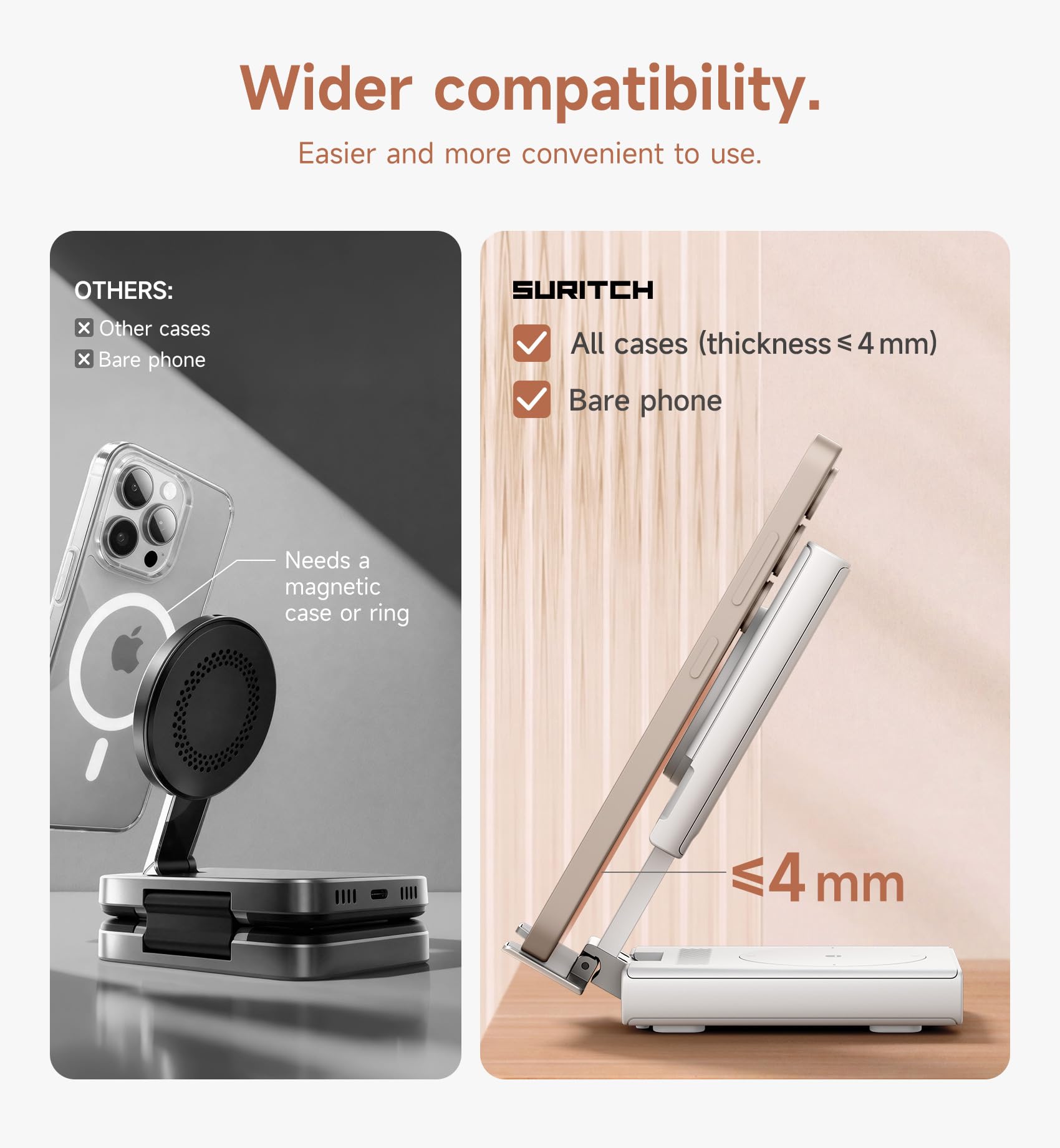 SURITCH Station de Charge Compatible avec Samsung, 15W 3 en 1 Station de Recharge sans Fil Dock de Recharge Pliable pour Galaxy S25 S24 S23 S22 S21 Z, Galaxy Watch 7/6/5/4/3, Galaxy Buds, Blanc