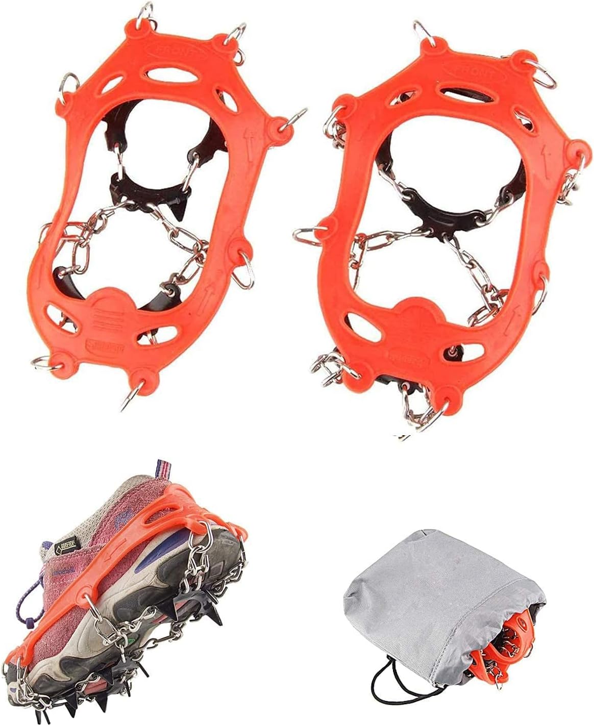 UDee Ice Cleat 10 Spikes Crampons,True Stainless Steel Spikes and Durable Silicone, Crampons for Hiking On Ice & Snow Ground,Mountian.