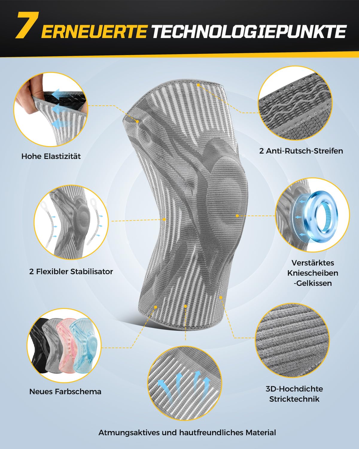 Knee Compression Sleeve, Knee Brace for Men & Women, Knee Support for Running, Basketball, Workout, Gym, Hiking, Sports, Gray, Small