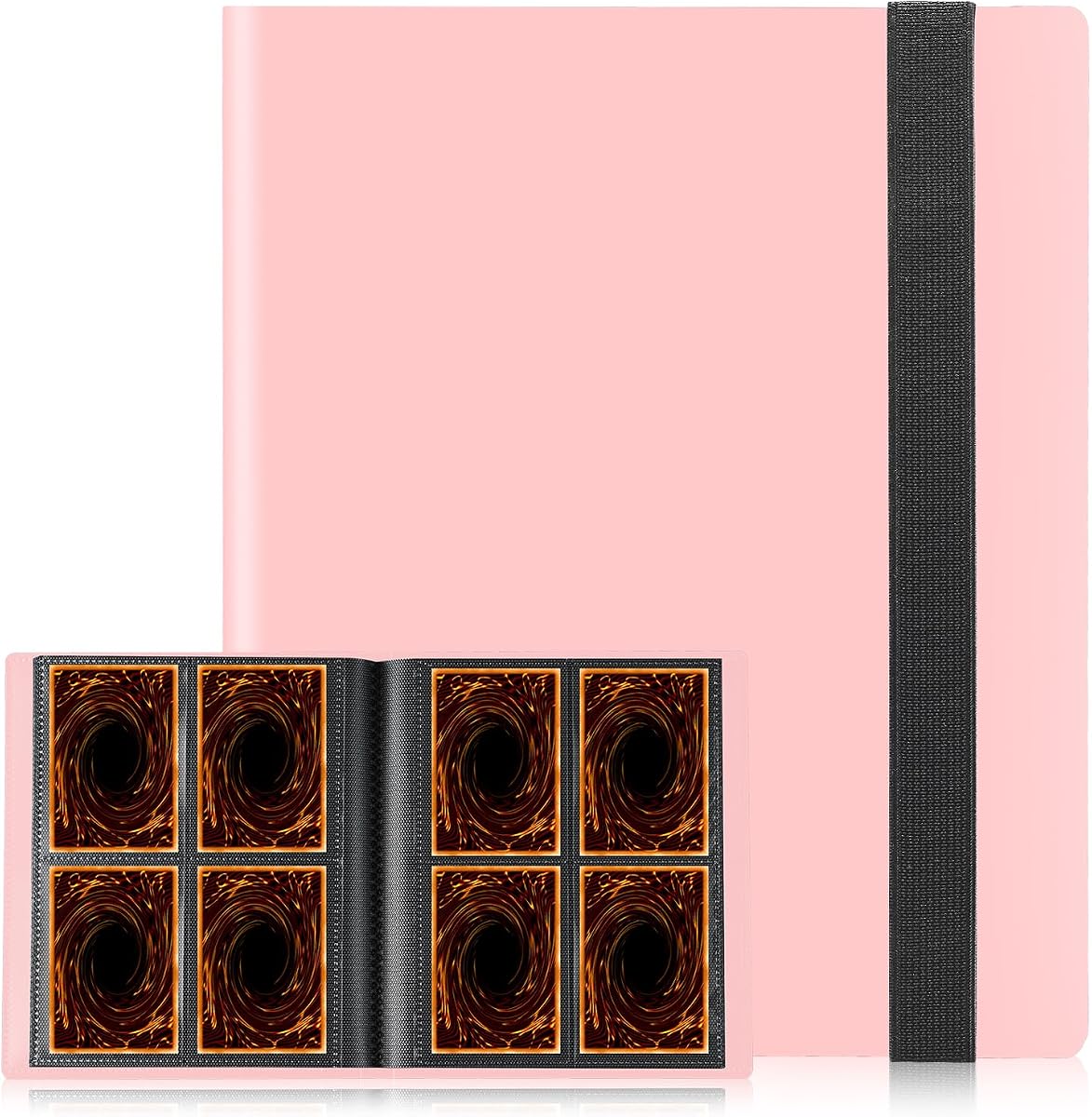 Card Binder, Upgraded 4 Pockets Trading Card Binder for Cards, Mini Collection Card Album, 160 Pockets Mini Card Book Holder - Pink