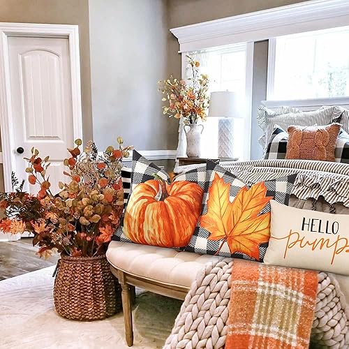 Miniatura 3 de JOJOGOGO Juego de 2 fundas de almohada lumbar de 12 x 20 pulgadas para decoración de otoño, diseño de calabaza con diseño de calabaza y hoja de arce