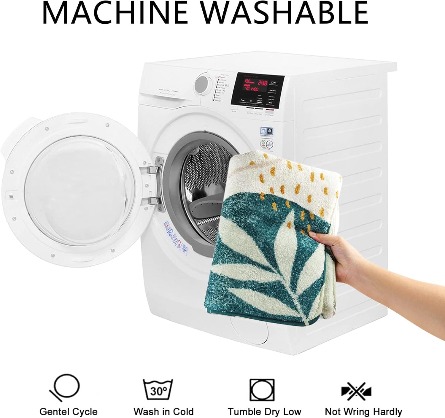 Uphome Bathroom Runner Rug Green Botanical Long Bath Mat Non-Slip Modern Boho Bath Rug Soft Velvet Machine Washable Floor Mats Aesthetic Design for Bathroom Tub Shower,20''x59''