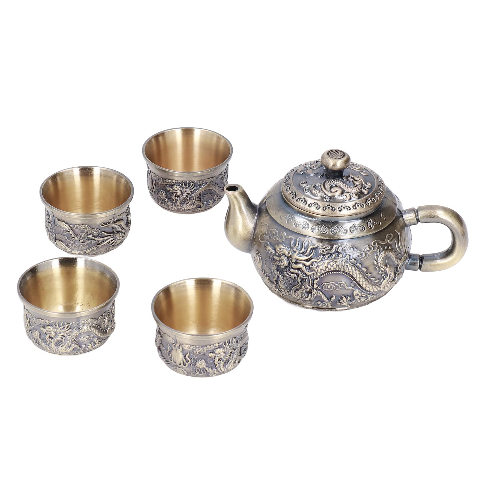 Marokański Dzbanek do Herbaty Turecki Dzbanek do Herbaty Bliskowschodni Wykwintny Metalowy Zestaw w Stylu Vintage z 4 Filiżankami Talerz Smocz