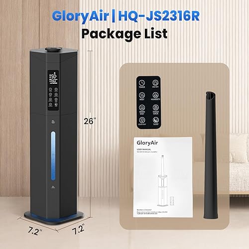 Miniatura 9 de Humidifiers for Bedroom - GloryAir 2.38Gal9L Top Fill Warm & Cool Mist Humidifier for Large Room 750ft with Auto Mode 7-Color Light, Humidistat,