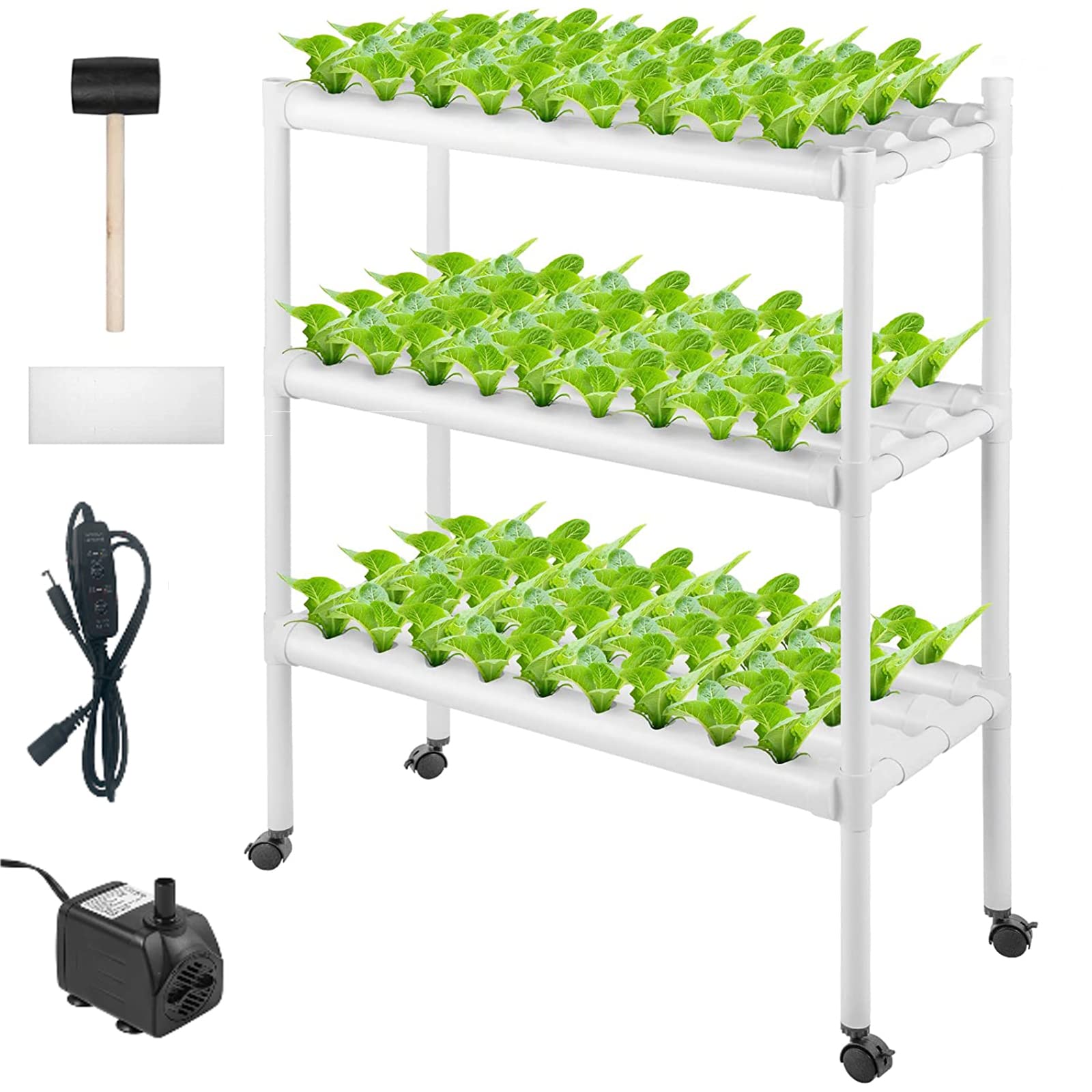 Coltivazione Idroponica Hydroponic Site Grow Kit 108 Siti 12 Tubi in PVC-U Sistema Operativo da Giardino Senza Terra con Pompa dell'Acqua per Verdure A Foglia Insalata Fiori