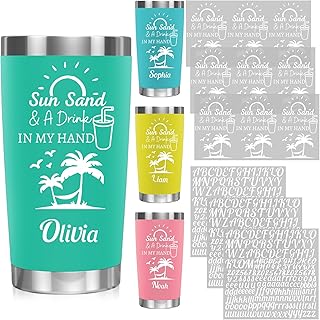 Glenmal 6 Sheets Summer UV DTF Cup Wrap Letters Custom Beach Tumbler Transfer Waterproof Sand Sticker with Letter Decals for 16-40oz Mugs Vacation Beach Hawaiian Party Favor DIY Crafts