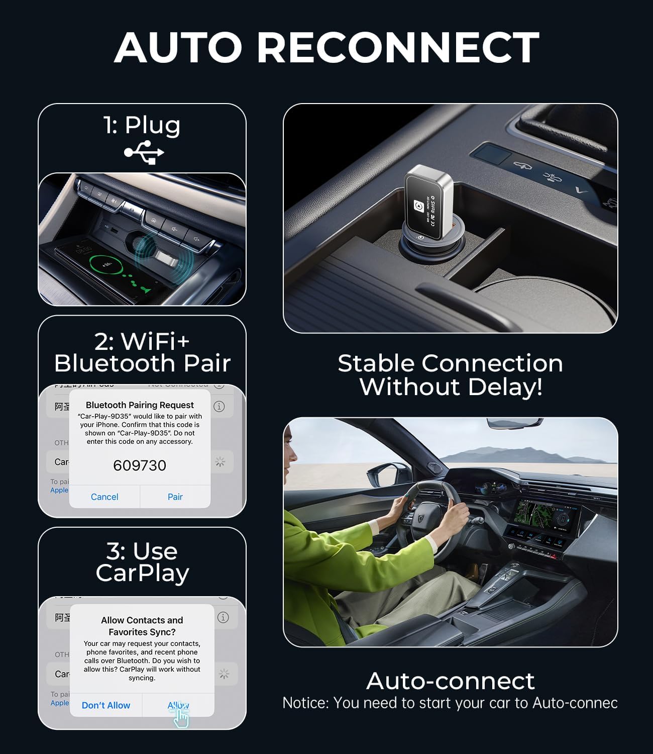 Wireless CarPlay Adapter for Convert Wired to Wireless Car Play Adapter - No Latency from iOS 10+