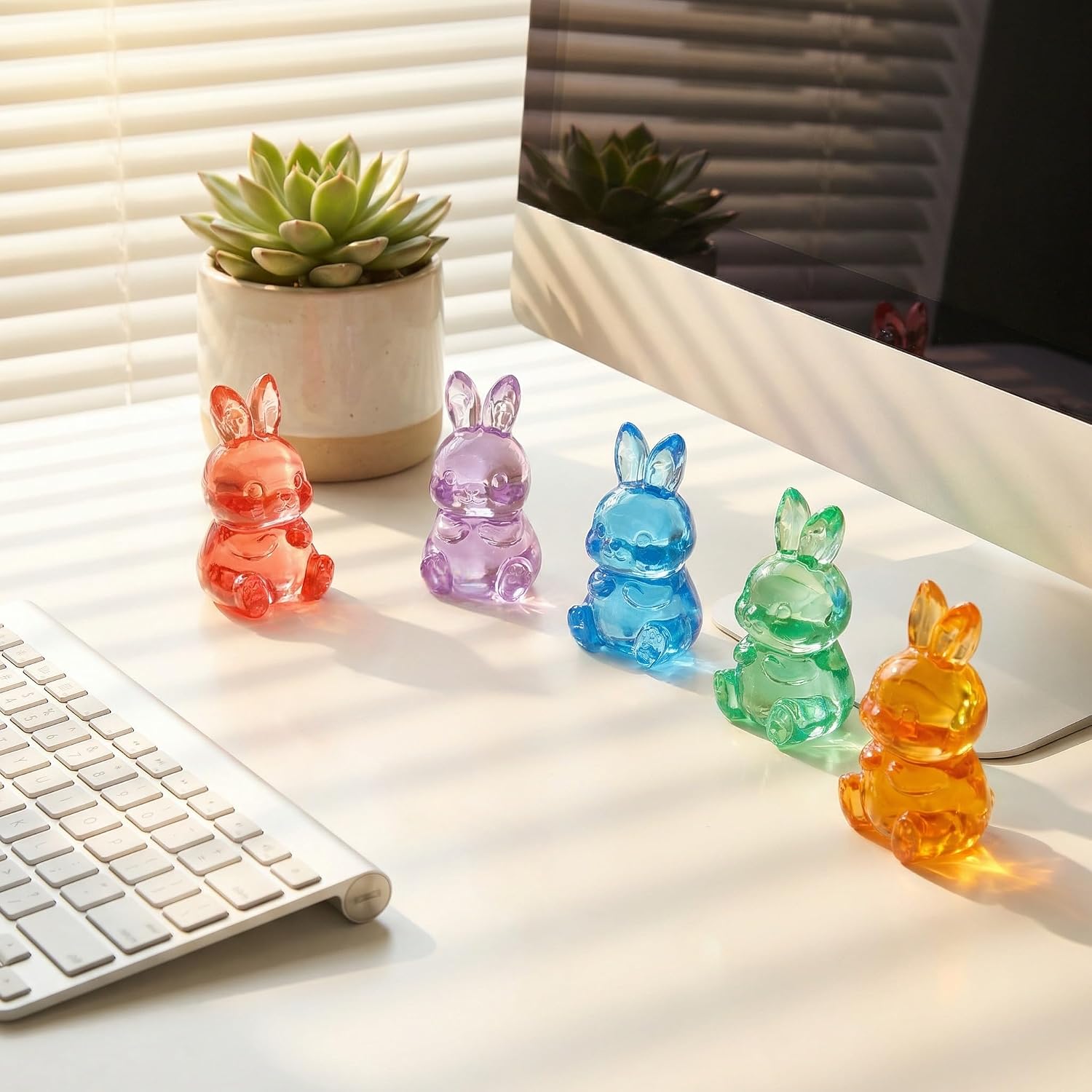 HappyFiller 90 PCS Decorative Plastic Bunny Mini Acrylic Miniature Resin Rabbit Figures Sensory Bin Filler for DIY Arts and Crafts,Counting Items,Birthday Gift,Home Party Decor,Mixed Color and Size