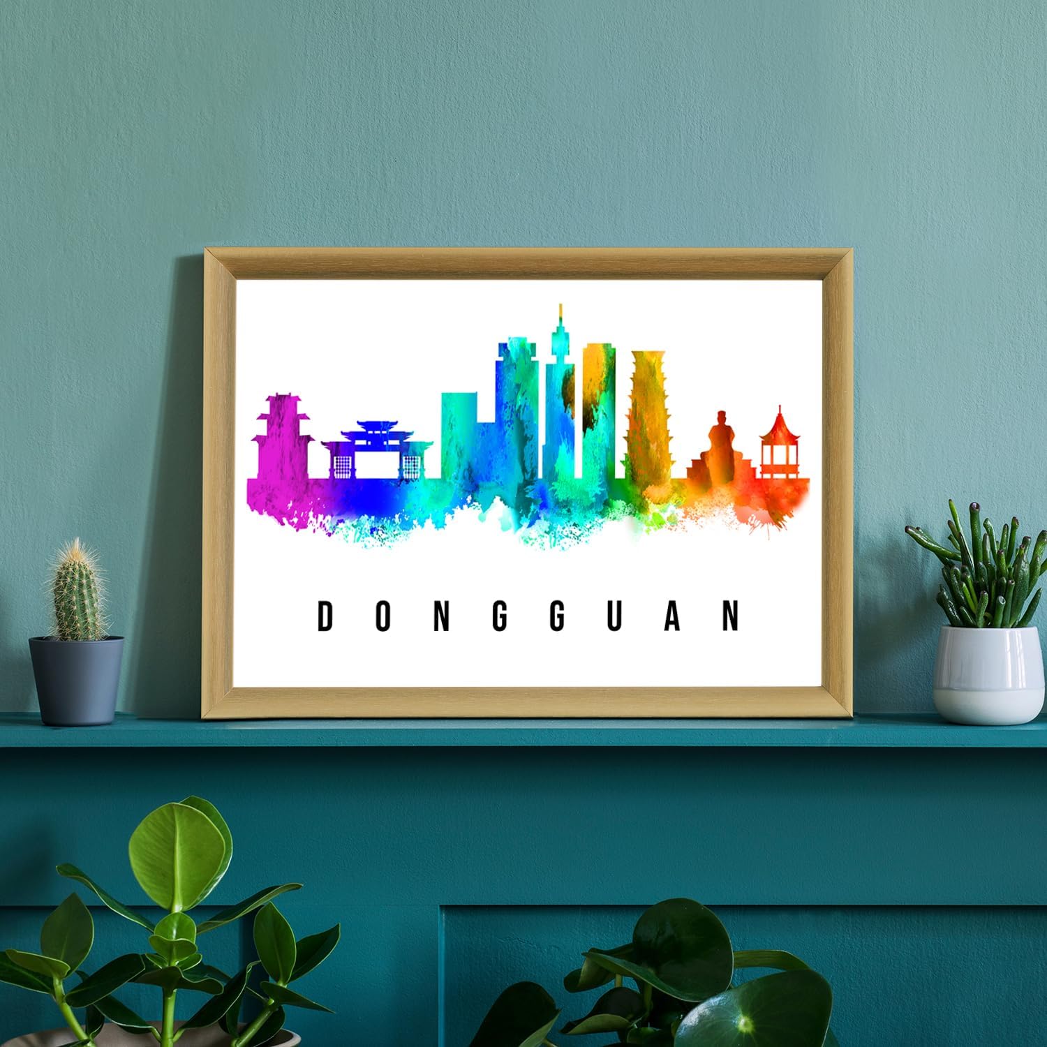 Pera Print China Poster, China-Dongguan Poster, China Illustration Skyline City Poster, Modern Skyline Poster, Cityscape and Landmark Print, Home-Office Wall Art Decoration