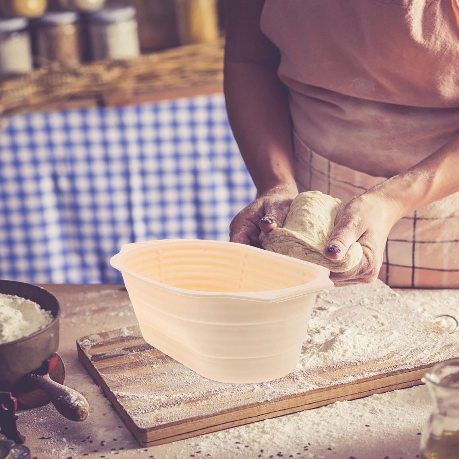 Ciieeo Juego 6 Piezas Cestas Banneton Silicona y Acero Inoxidable para Fermentar Pan Masa Madre, Cuencos Ovalados y Pequeños Beige Accesorios para Hornear en Cocina Doméstica
