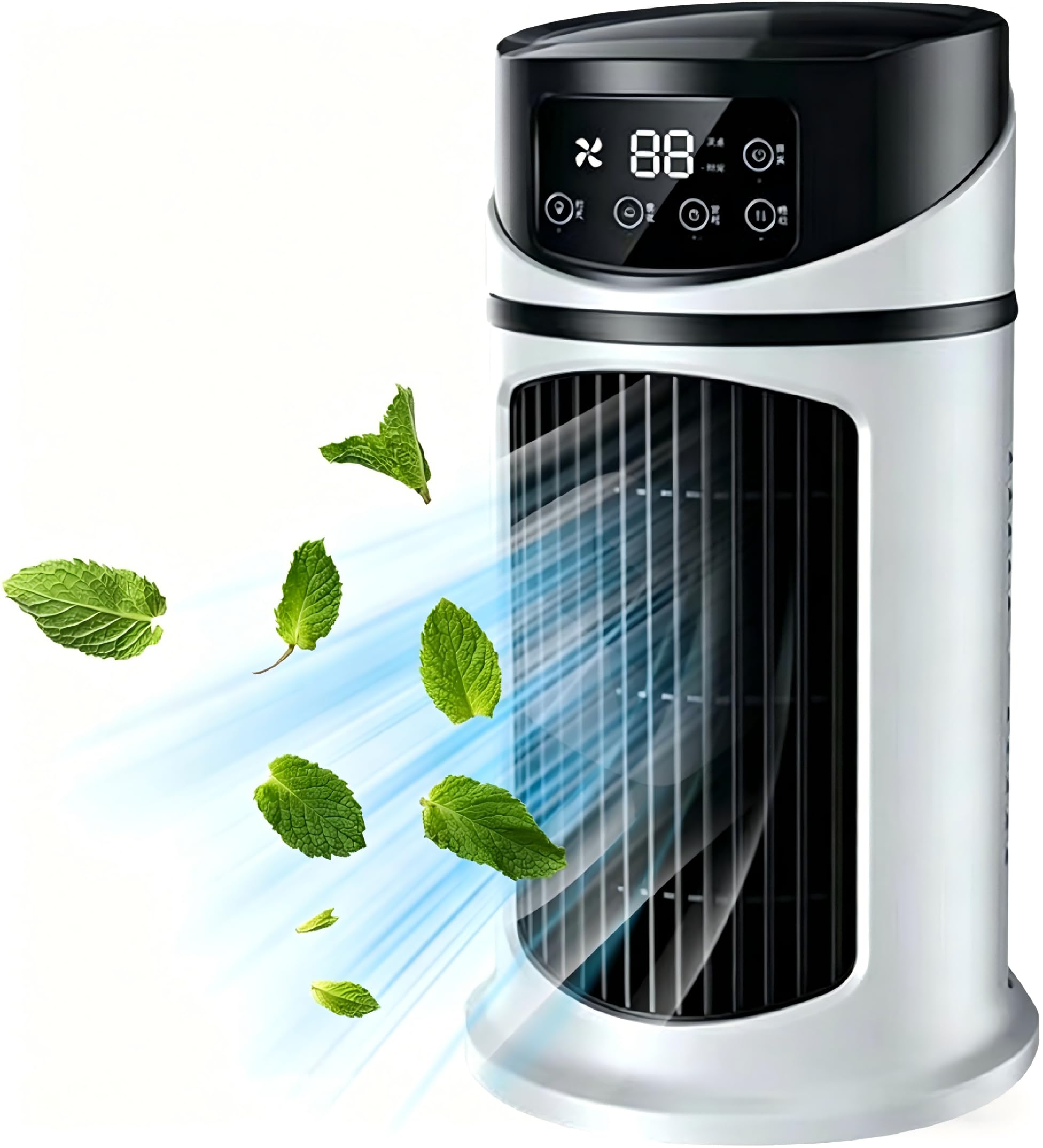 Condizionatori d'aria, piccola ventola di raffreddamento a torre con 6 velocità AC con serbatoio dell'acqua da 300 ml Raffreddatore d'aria evaporativo Timer 6h Mini condizionatore d'aria per ufficio