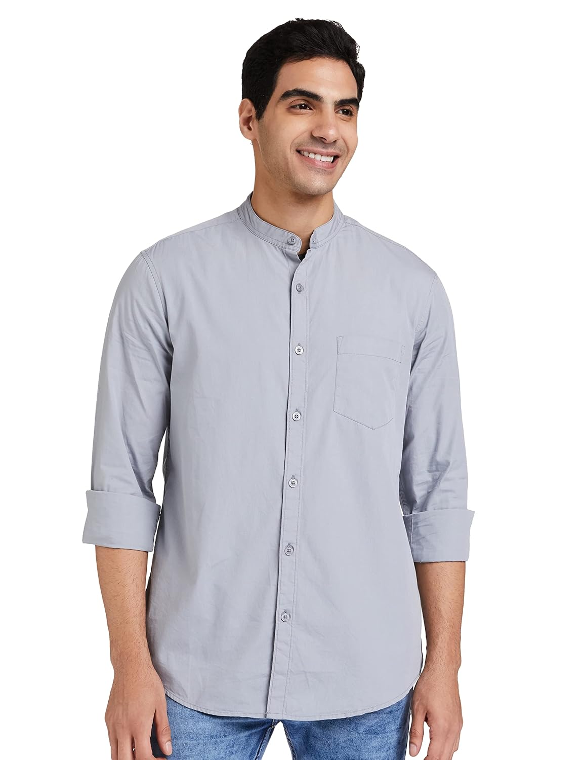 Amazon Brand Symbol Men’s Cotton Shirt – Casual Full Sleeve Plain Summer Shirt with Chinese Collar | Regular Fit | Plus Size & Combo Packs Available