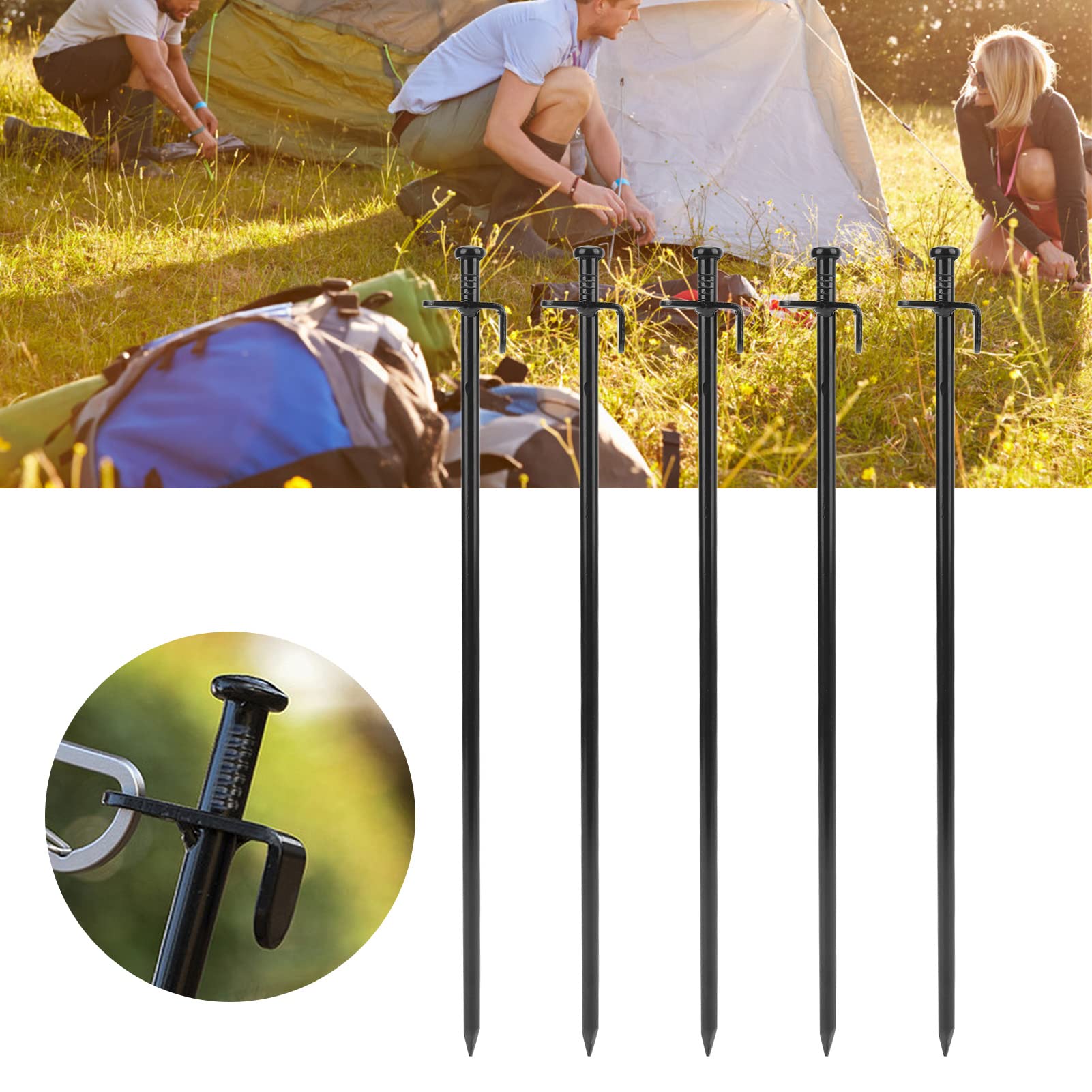 Piquets de Tente Durables pour Une Pénétration Facile du Sol, Piquet de Camping en Acier Résistant à la Corrosion, Lot de 5 pour Auvent Extérieur (40 cm)