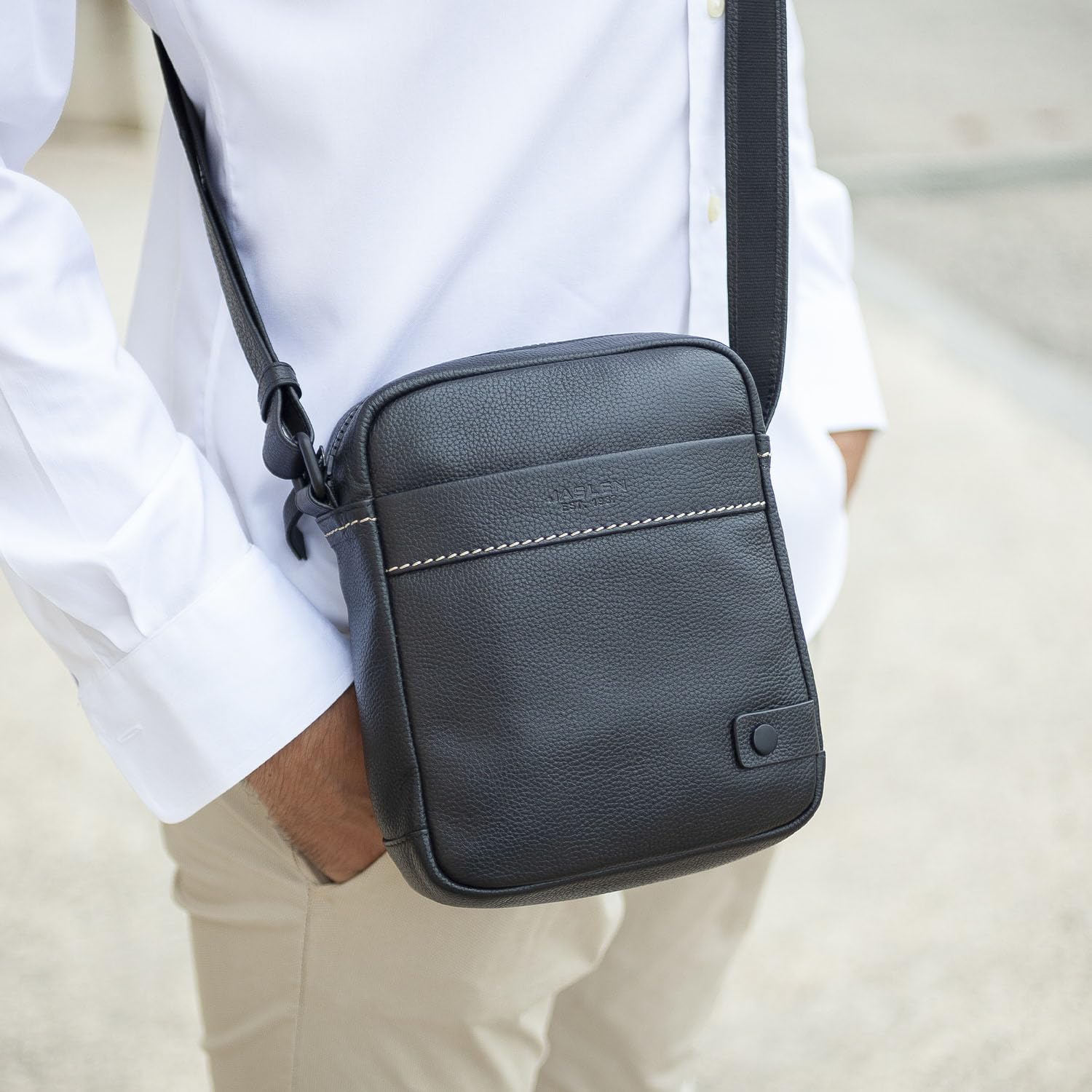 Men's Leather Crossbody Messenger Bag Stylish Herrentasche Umhängen Leder S