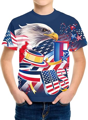Eciodci Kids American USA Flag Patriotic T Shirts 4th of July Summer T-Shirt for Boys Girls Short Sleeve 4-15 Years