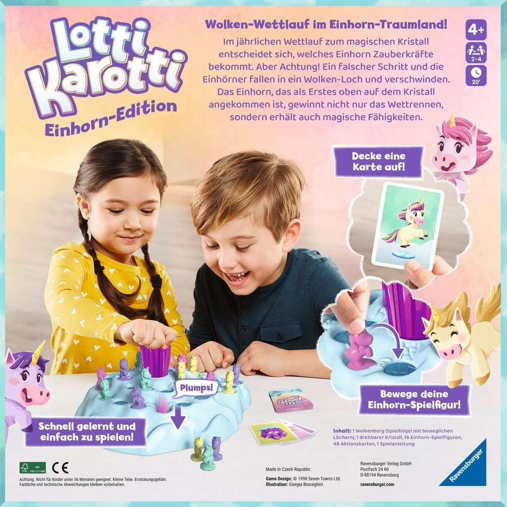 Ravensburger 22580 - Lotti Karotti Unicorn Edition, Adaptation of the well-known classic game classic with unicorns, fun competition game for 2 to 4 children from 4 years