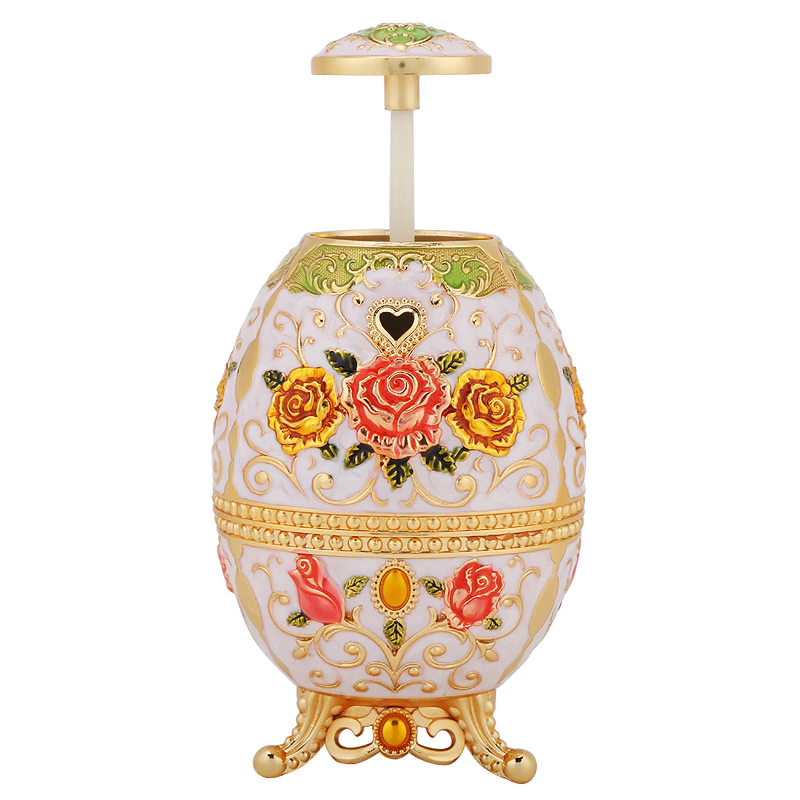 Metal Tin Alloy Toothpick Holder Flower Pattern Hand Press Toothpick Dispenser to dispense. Fully. open. and. on. Easy. simply. desk.. the. (Golden Pink Flower)