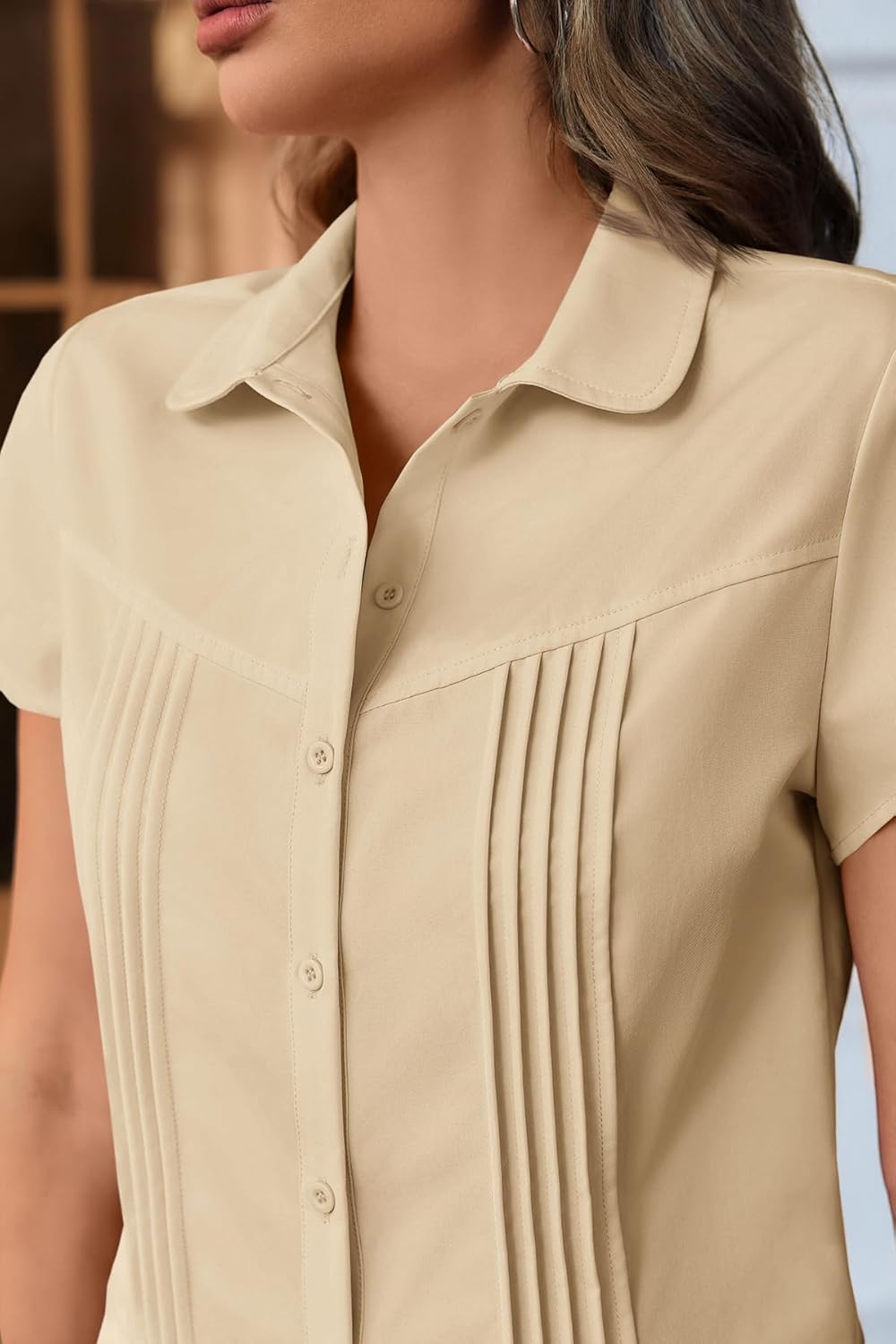 Cicy Bell Womens Short Sleeve Button Down Shirts Pleated Slim Fit Summer Dressy Casual Blouses - Image 4