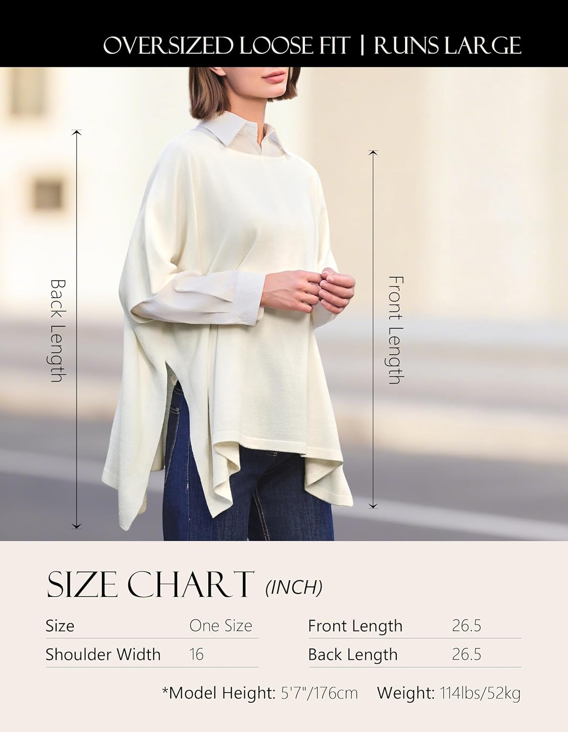 PULI Women's Pullover Poncho Sweater Oversized Loose Fit Soft Shawl Wraps Fitting Baggy Tops for Fall Winter - Image 4