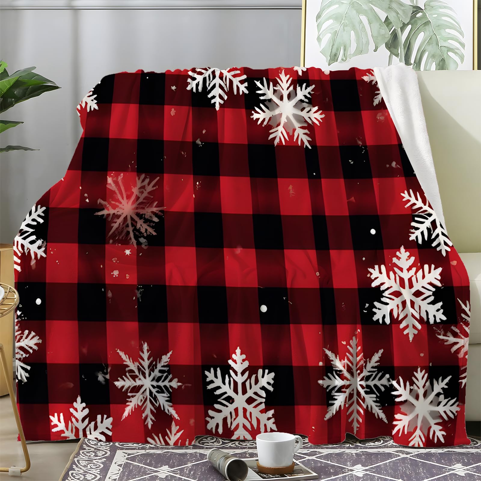 Couverture Noël Flanelle Douce Microfibre 130x150cm | Plaid Canapé Lit | Cadeau Hiver Rouge - 6