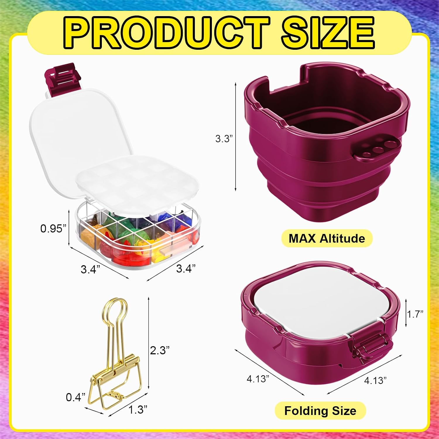 Airtight Acrylic Paint Palette Lid 16 Well Storage Box Travel Palette Paint Storage Container Fixing Clips Collapsible Brush Basin Art Supplies Organizer for Gouache Acrylic Watercolor and Oil(Pink)