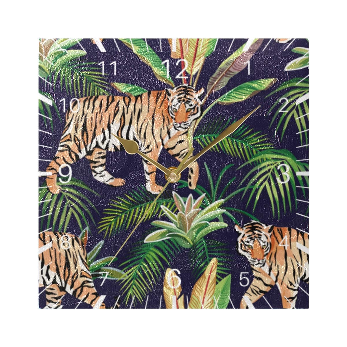Amazon.de: Mnsruu Tiger Palm Leaves Dschungel Kaktus Tropical 20 cm  quadratische Wanduhr batteriebetrieben nicht tickend leise Quarz fr Kche  Zuhause Wohnzimmer Bro Schlafzimmer (schwarzer Zeiger)