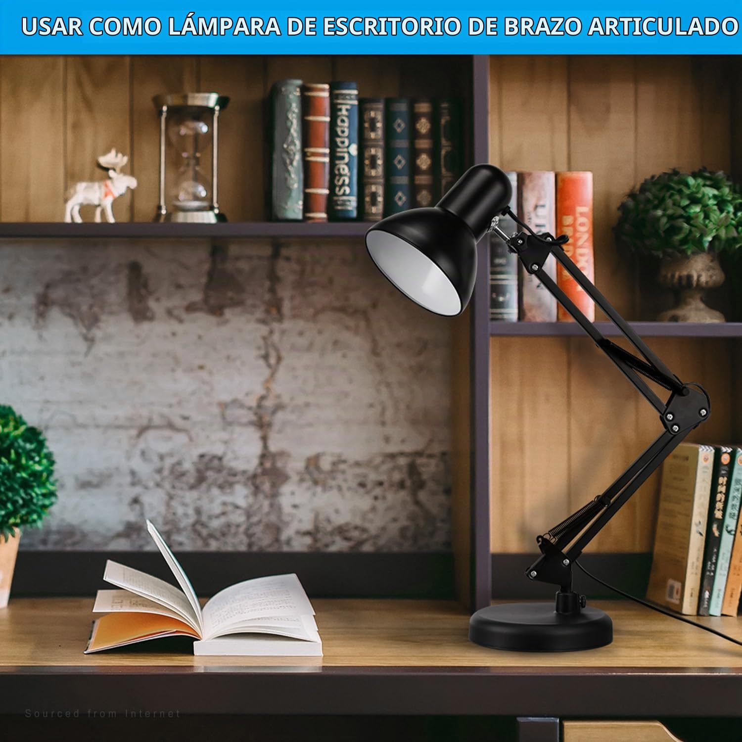 TORCHSTAR Lámpara de escritorio de metal con abrazadera, brazo oscilante, lámpara de mesa ajustable de cuello de cisne, luces de escritorio con clip para oficina en casa, trabajo, estudio, lectura,