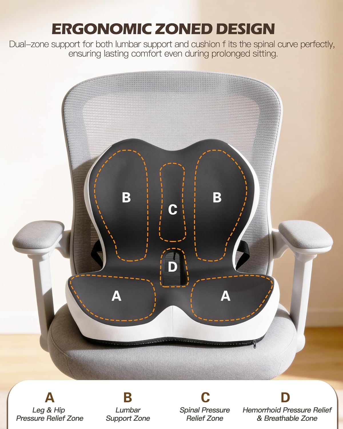 Office Chair Cushion for Tailbone & Low Back Pain Relief, Car and Truck Seat Cushion, Comfortable Foam and High Backrest, Suitable for Office Chairs, Cars, Trucks, and Home Chairs