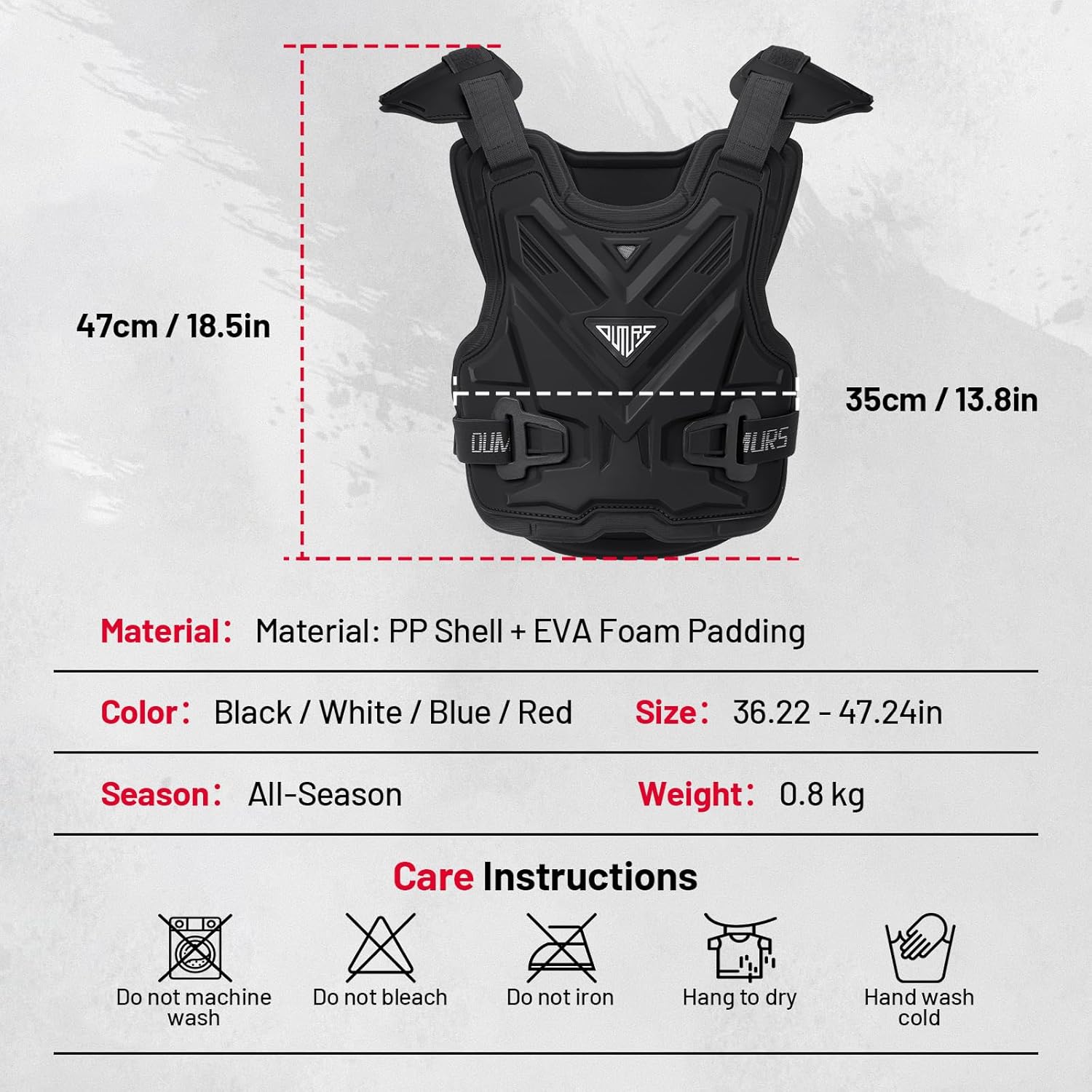 OUMURS Adult Off-Road Motorcycle Chest Protector, Lightweight Design with Reinforced PP Armor Plates, Breathable Motocross Protector for Dirt Bike, ATV & Skateboard