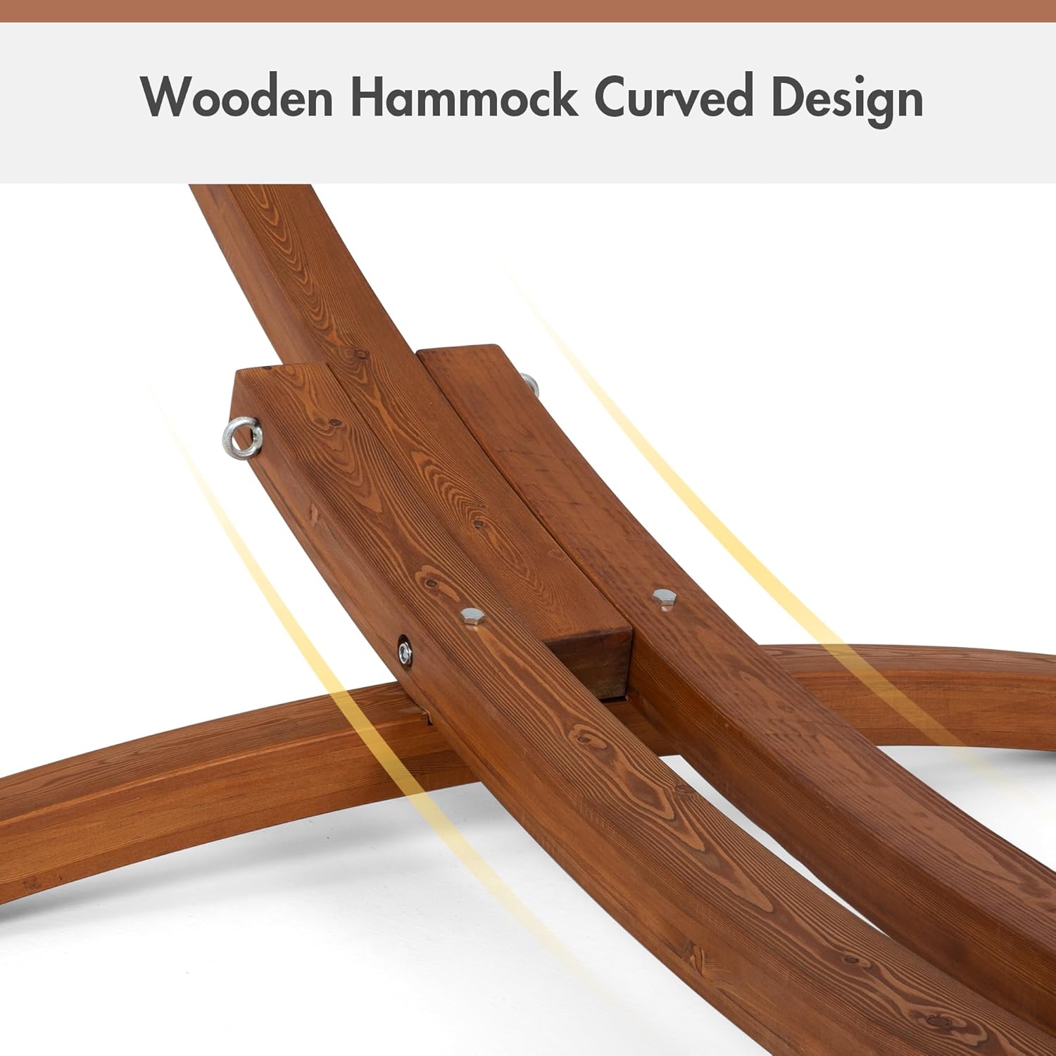 ANOW 13.5FT Curved Wood Hammock Stand Only, Heavy Duty Larch Wood Hammock Arc Stand with 2 Chains, 4 Carabiners and 4 Balance Ropes, 400 LBS Weight Capacity