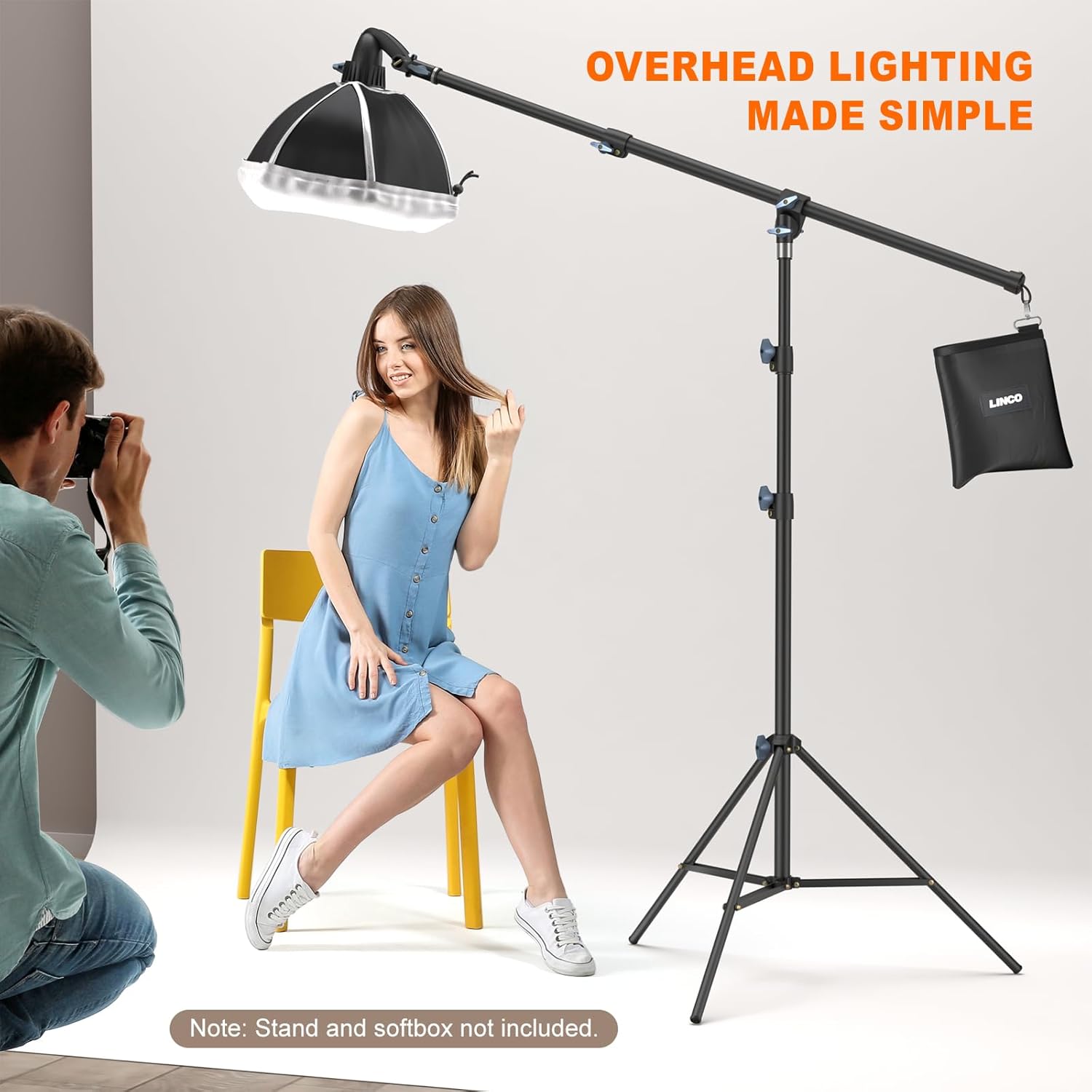 LINCO Lincostore 2.5ft to 5ft Adjustable Overhead Light Boom Arm with Universal Tripod Clamp & Counter-Weight Bag 4255K