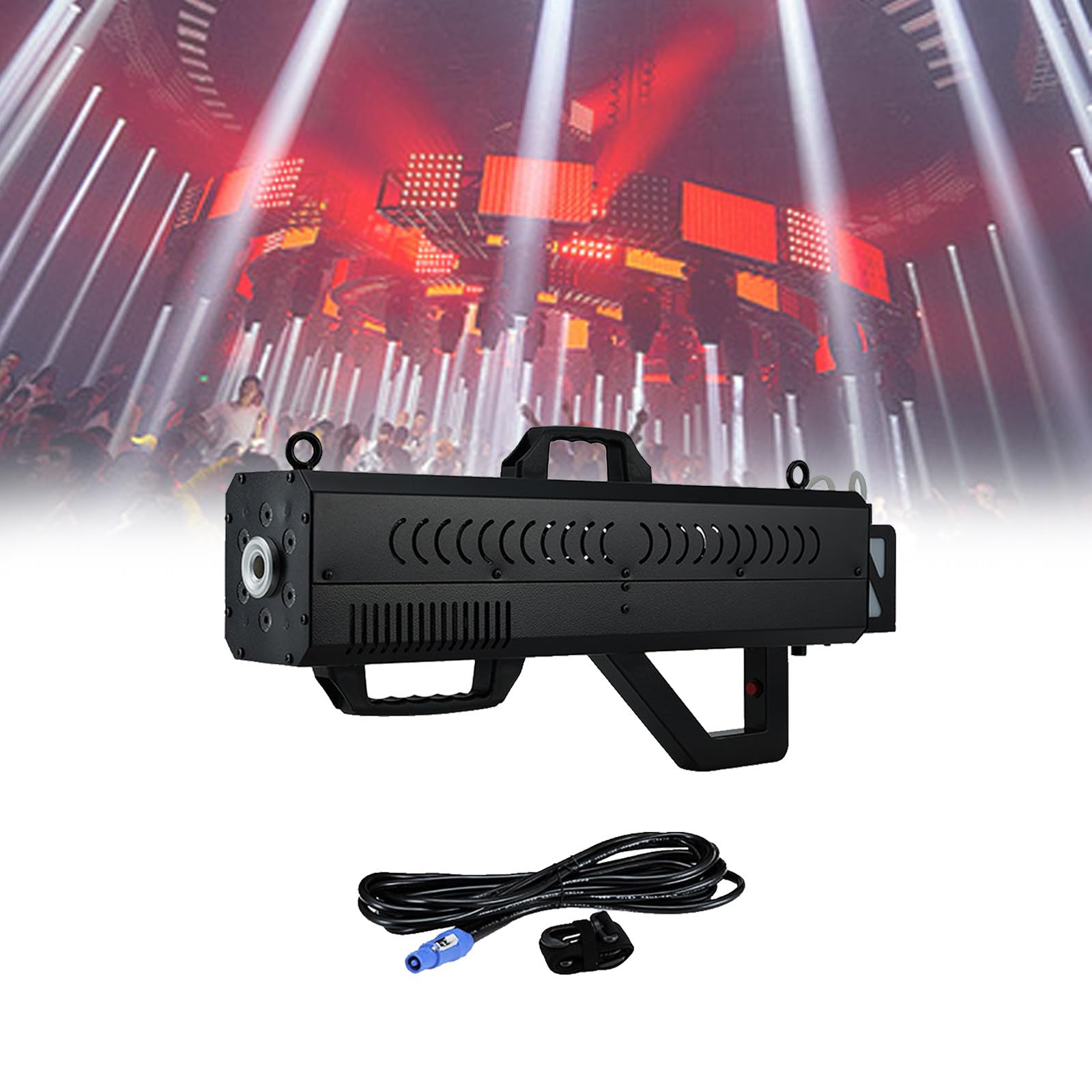 Mini pistola per fumo portatile, 1500 W, con luce LED a 7 colori, ideale per feste e palcoscenici, distanza di fumo 8-10 m, include cinghie per un facile trasporto