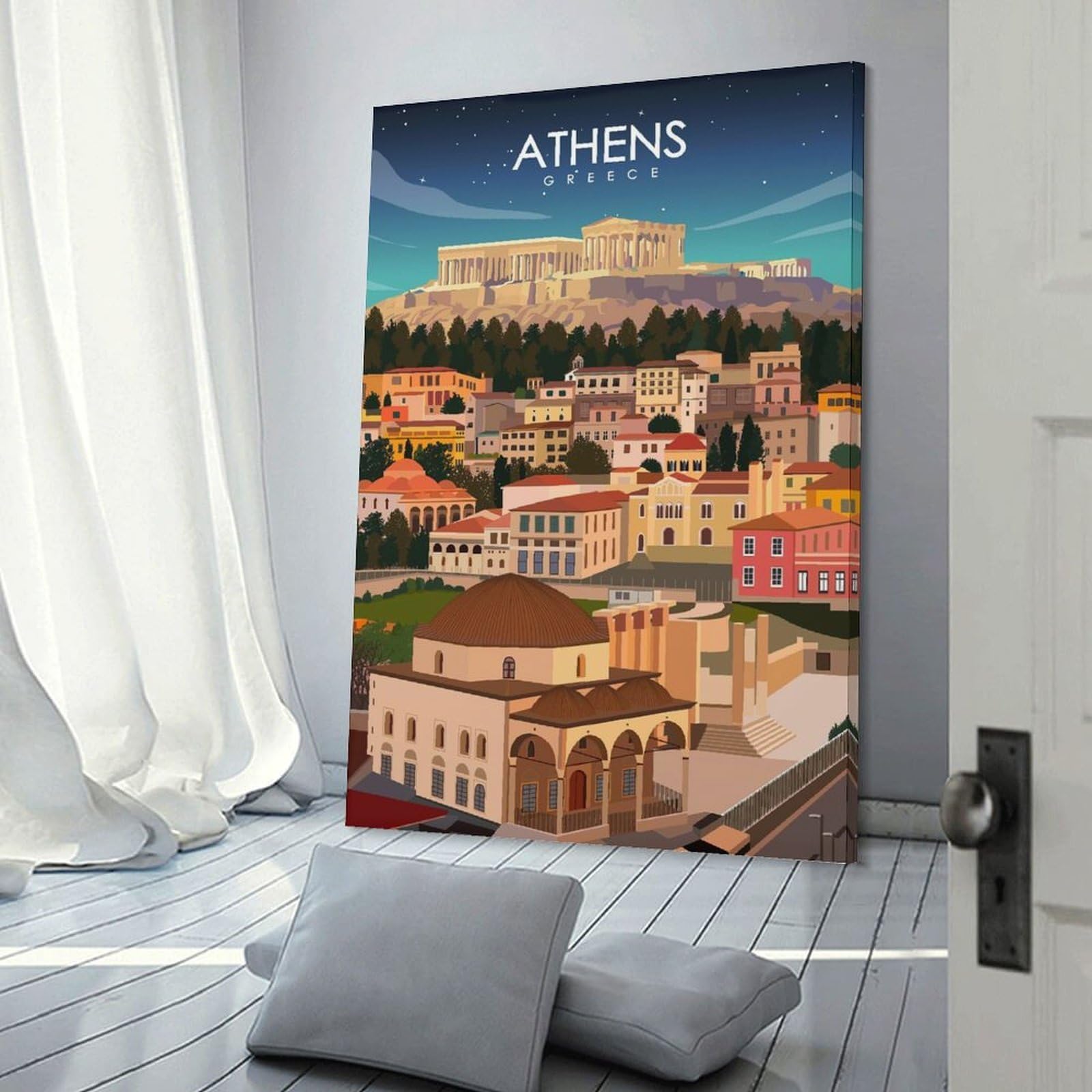 Junmoney Athens Greece Travel Art Home Decor Wall Art, 12x18inch(30x45cm), for Lounge, Bedroom Or Personal Spaces, Gift Idea for Housewarming And Birthdays