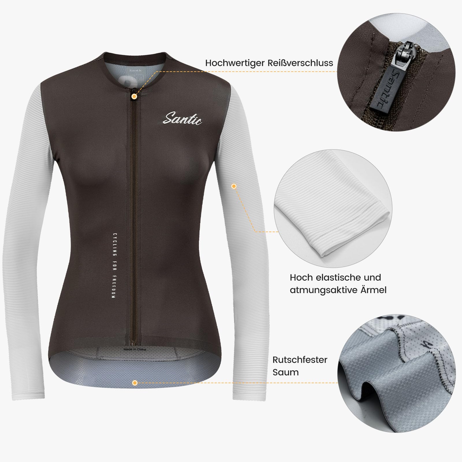 Santic Radtrikot Damen Langarm Fahrradtrikot Rennrad Trikot Atmungsaktiv Fahrrad Shirt Frauen Radfahren Top Mit Rückentaschen