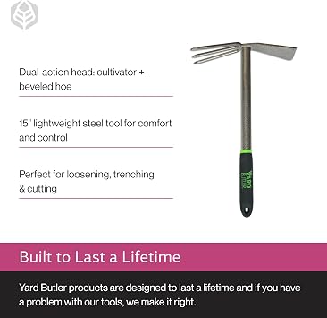 Yard Butler ITT-4T Terra Tiller Hand Cultivator - Essential Gardening Tool for Yardwork - Power-Coated Steel Construction - Comfortable Grip - Long-Lasting - Rust-Resistant | Power-Coated Steel Construction, Comfortable Grip, Long-Lasting, Rust-Resistant