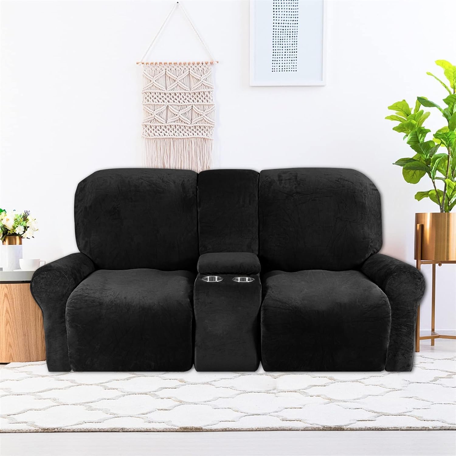 Thick Sofa Covers 2 Seater, Pure Color Sofa Protector, Velvet Easy Fit Elastic Fabric Stretch Couch Slipcover 8 Pieces (K)
