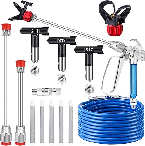 Miniatura 8 de 8Pcs Kit de Pistola Pulverizador de Pintura Sin Aire, Pistola de Pulverización Sin Aire de 3600PSI con Varilla de Extensión de 7.87" y Herramienta