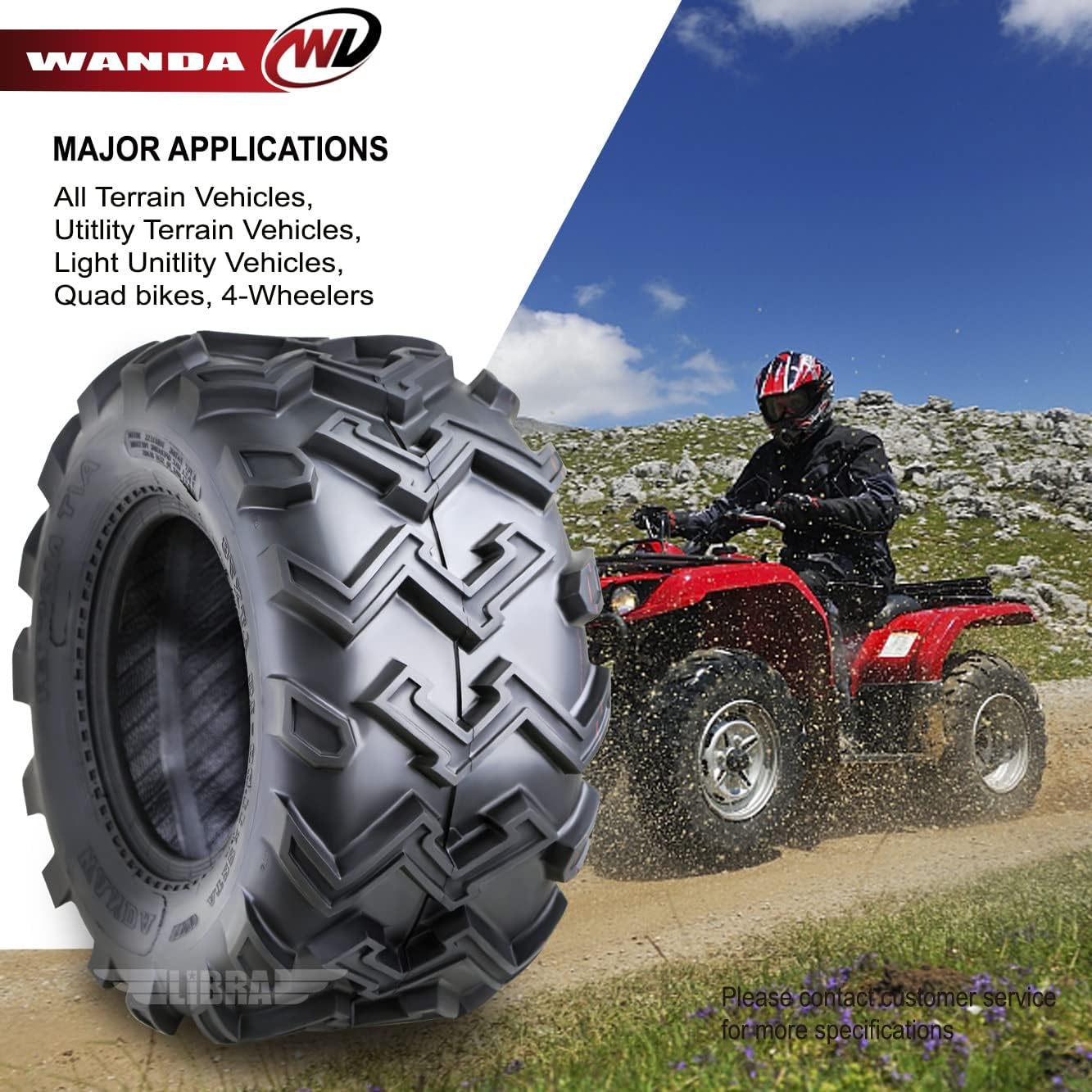 WANDA Set of 4 ATV UTV Tires 22x8-10 Front & 24x11-10 Rear 6PR