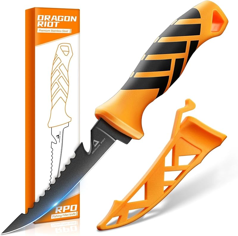 DRAGON RIOT 5 Inch Bait and Fillet Knife, Fishing and Boning Knife | Stainless Steel, Non-Slip Handle, Protective Sheath, For Fishing, Filleting and Deboning Fish and Meat